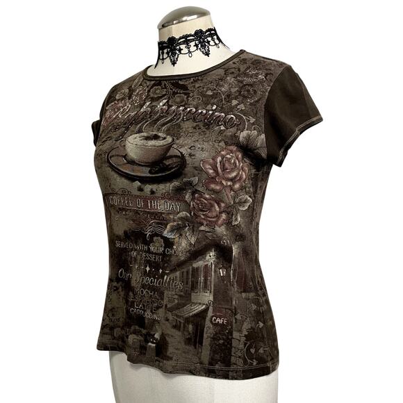 Vtg Y2k Blue Canyon Embellished Mc Bling Burnout Baby Tee Rhinestone Grunge S - Picture 3 of 15